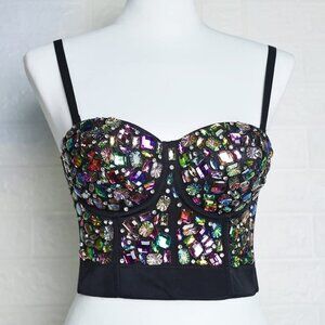NWT Queens N Dollz Bling Rhinestone Bralette size large bra size C small…